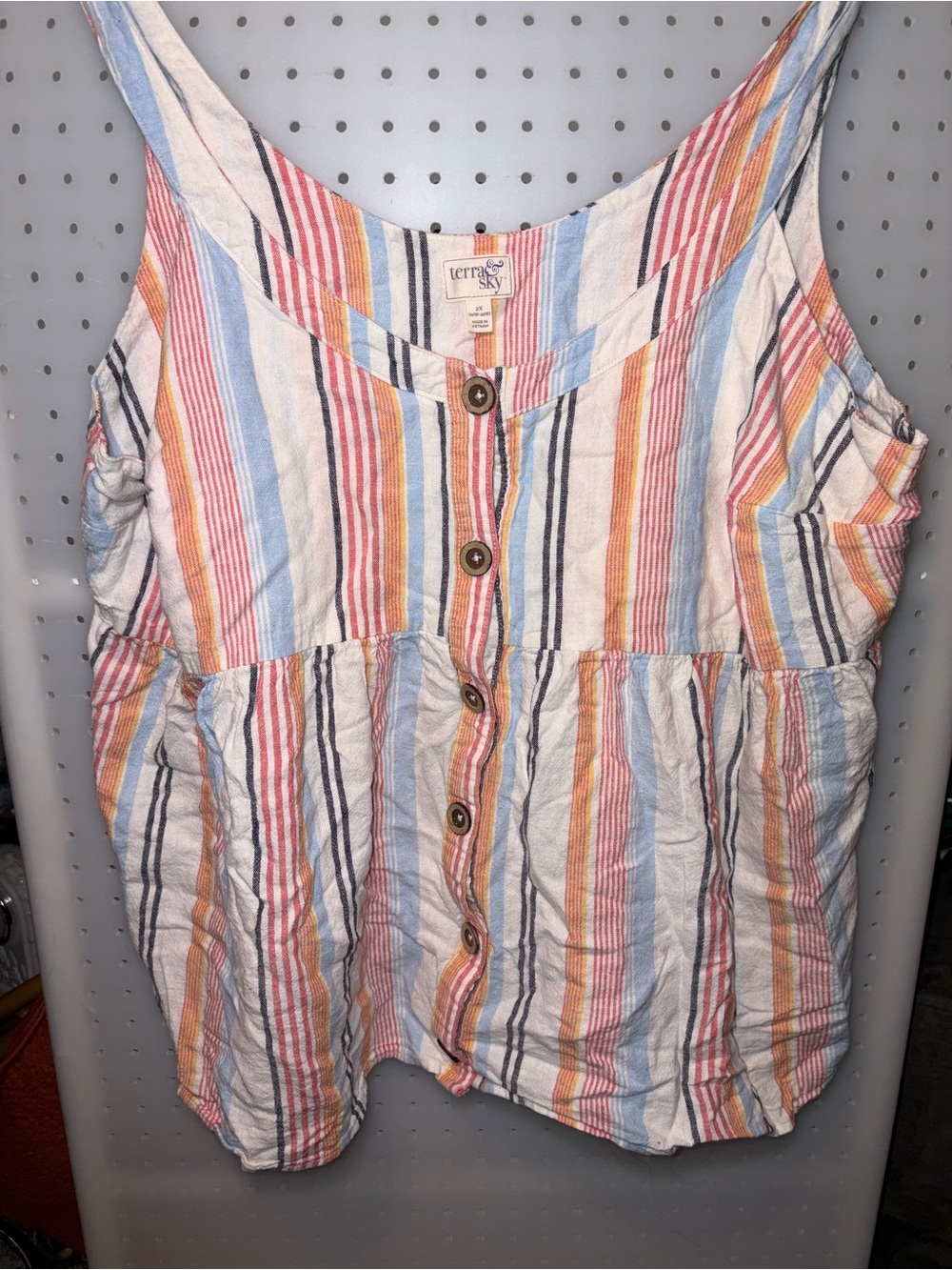 Terra & Sky White Multicolor Vertical-Stripe Button-Front Camisole